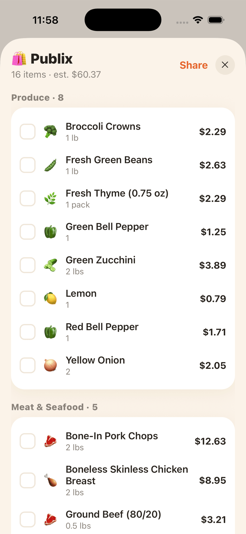 The aisle-sorted shopping list