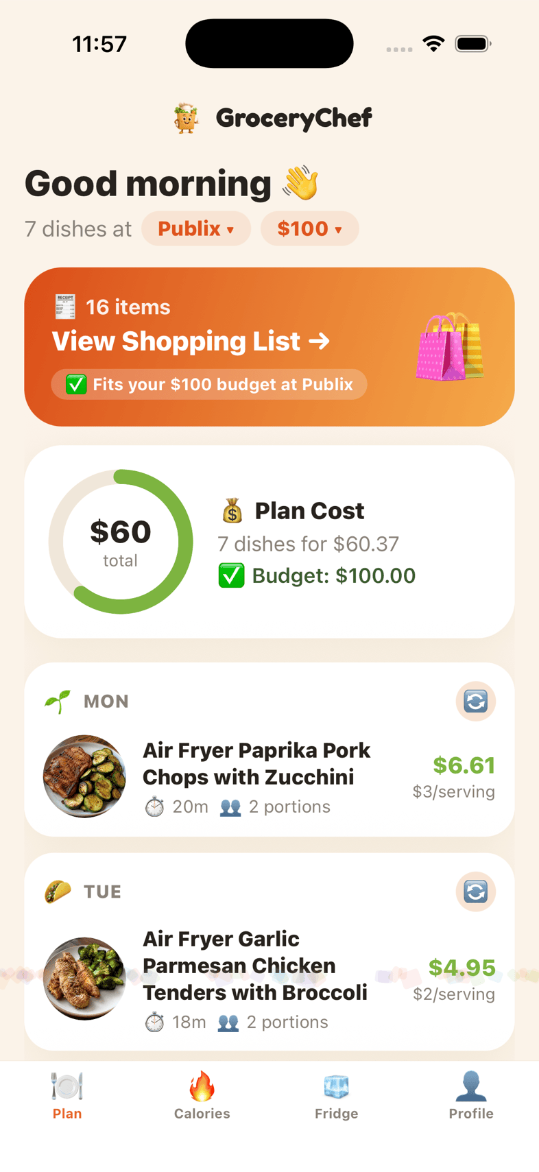 Your week of dinners with prices