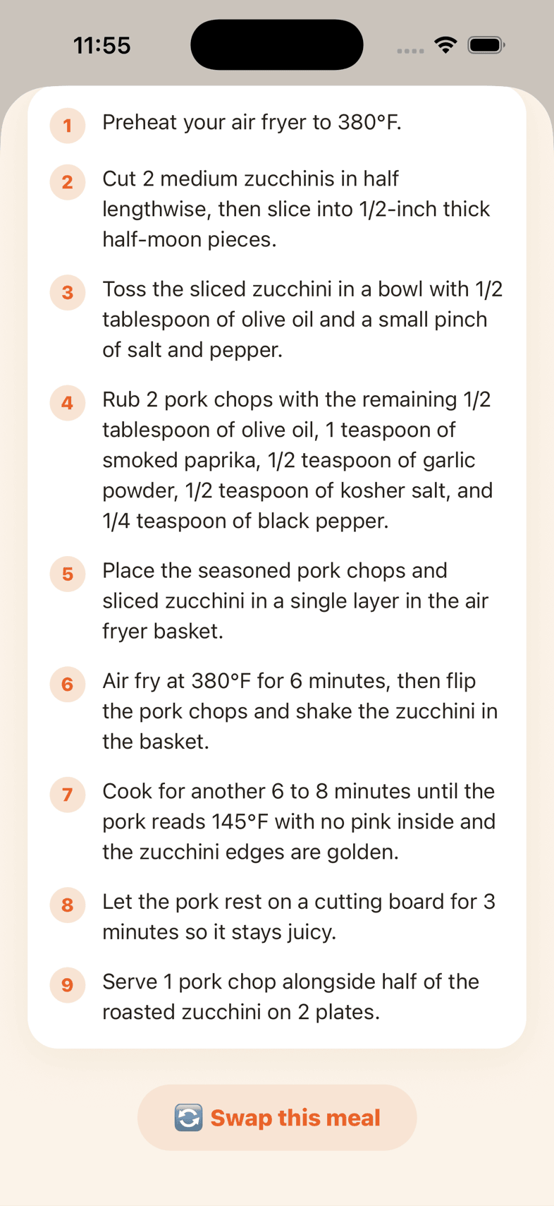 The numbered method for the recipe